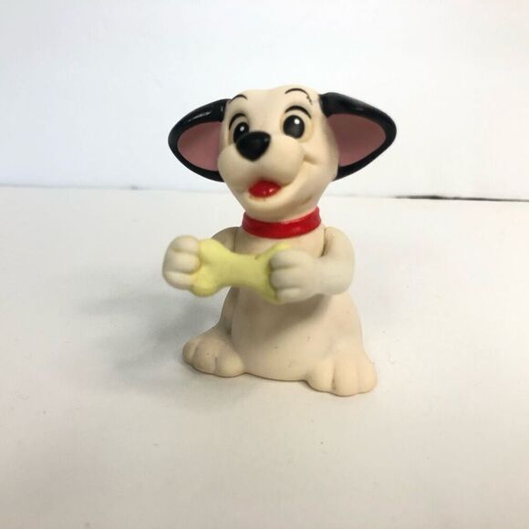 disney 101 dalmatians puppy dog rubber figure holding bone arms move up and down - Picture 1 of 5